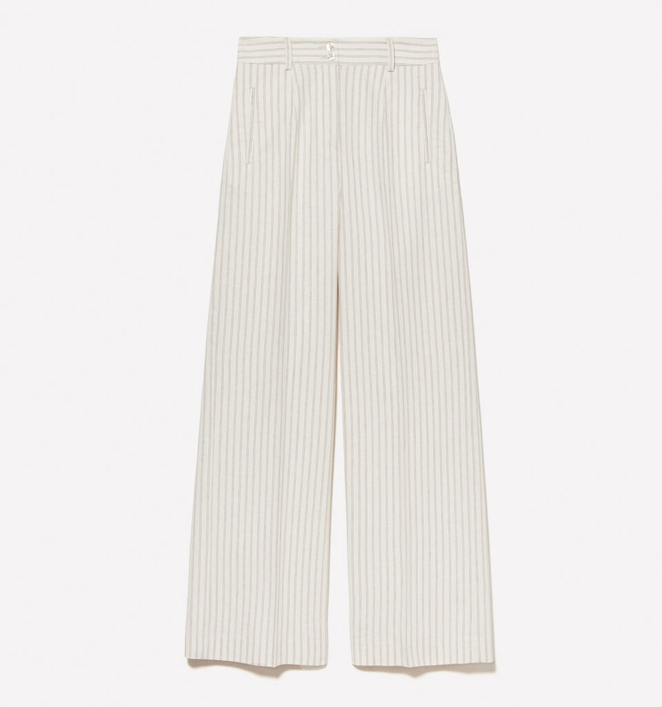 Beige striped trousers - women's palazzo trousers - Creamy White | Sisley image number 6
